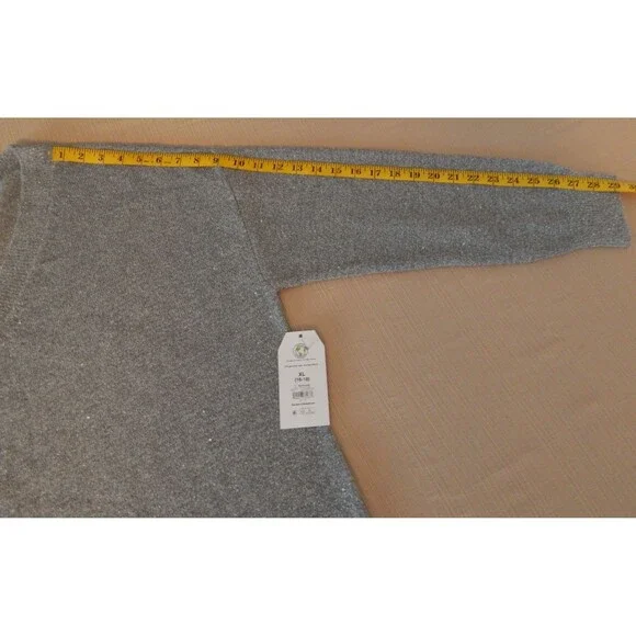 Women's Time And Tru V Neck Sequin Sweater GRAY Pullover Size XL (16-18) NWT - Picture 5 of 16
